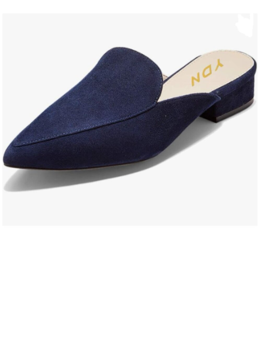YDN Navy Suede Low Heel Comfort Mules Slip on Backless Sandals Pointed Toe Shoes